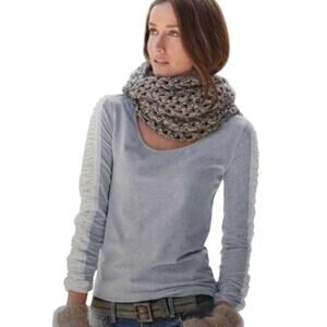 Sundance Bellina Ruched Velvet Long Sleeve Scoop Neck Twilight-Core Grey Med Top